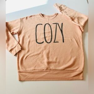 Soft Comfy Light Pumpkin Colored Sweatshirt w/ Cozy Black Graphics , Large